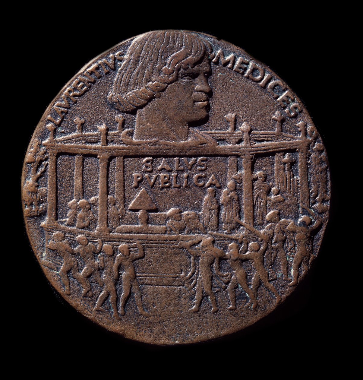 Bronzemedaille zur Pazzi-Verschwörung (1478) von Bertoldo di Giovanni