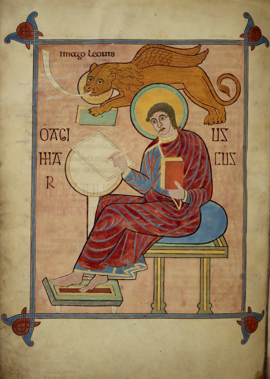 St. Markus, aus den Lindisfarne Gospels, 710-21 (Pergament) von Bishop of Lindisfarne Eadfrith