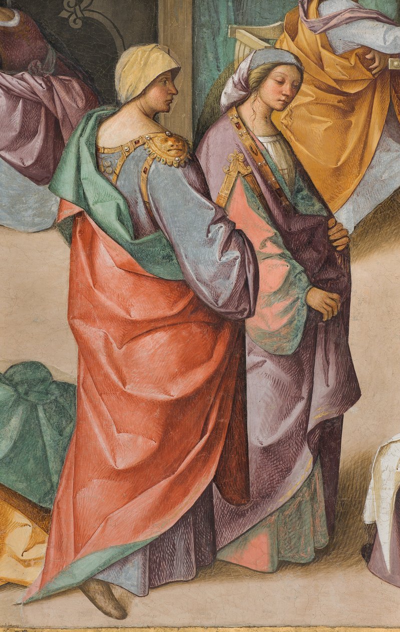 Zentrales Schiff, Zweites nördliches Joch, Geburt der Jungfrau, Detail von Boccaccio Boccaccino