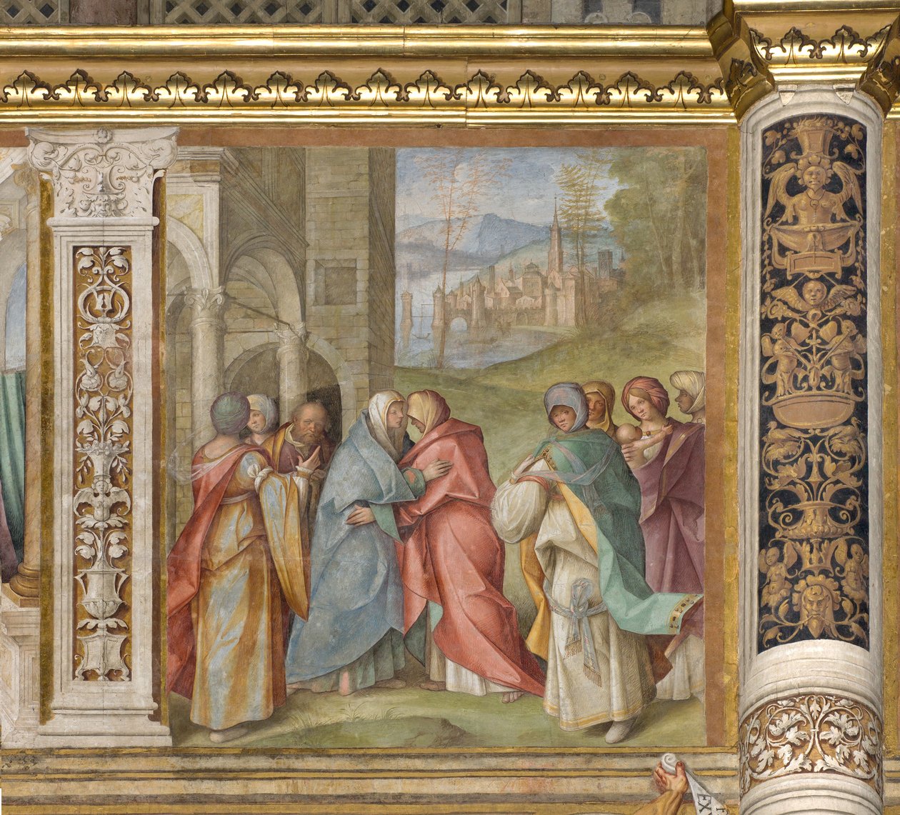 Zentrales Kirchenschiff, Dritte Nordspanne, Heimsuchung, Boccaccio Boccaccino 1516-17 von Boccaccio Boccaccino