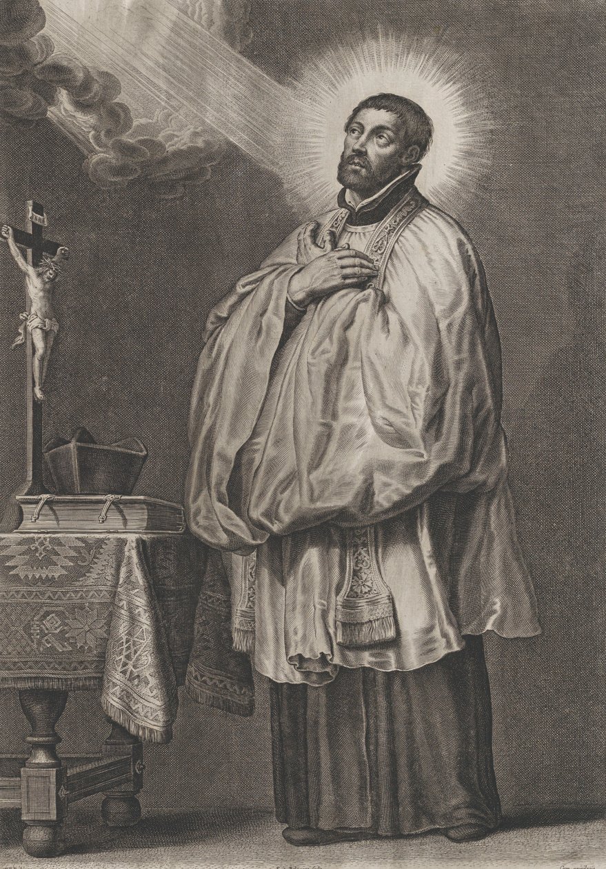 Heiliger Franz Xaver mit einem göttlichen Licht, das von oben links auf ihn strahlt..., ca. 1623-33 von Boetius Adams Bolswert