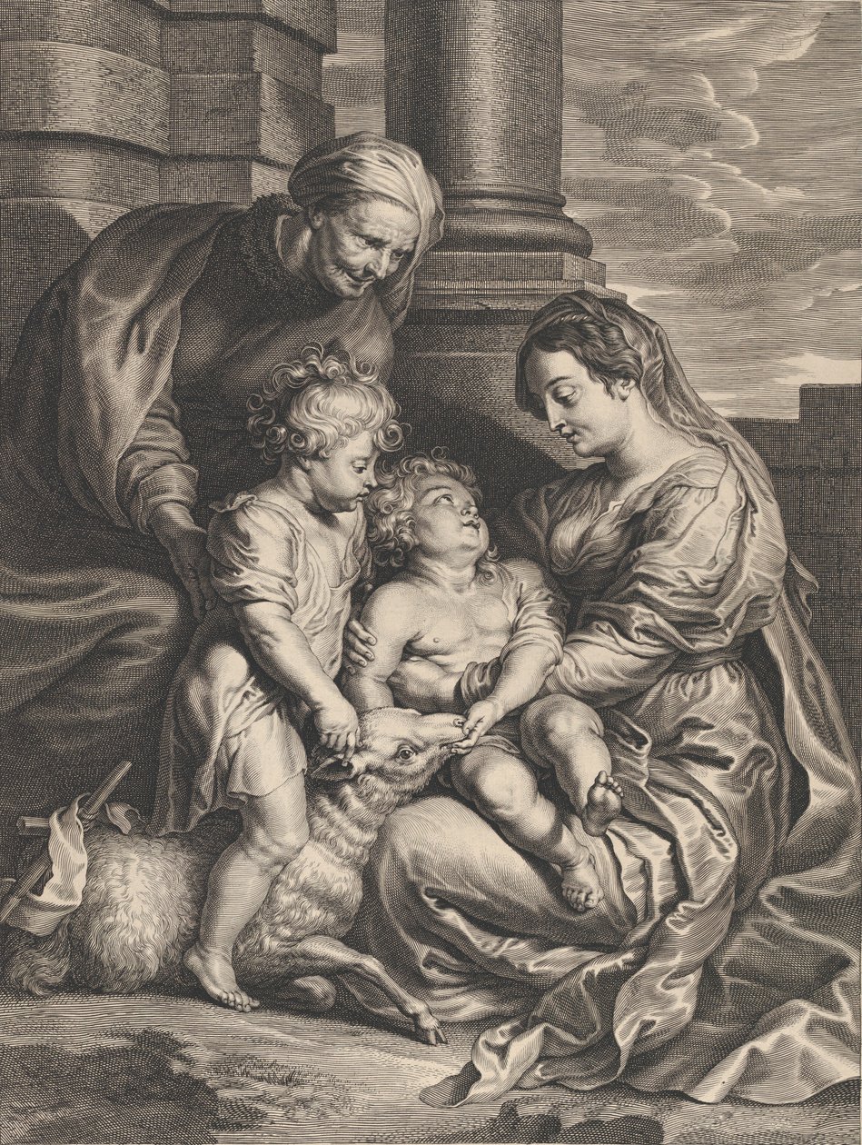 Die Jungfrau und das Christuskind mit der Heiligen Anna und dem Heiligen Johannes dem Täufer, ca. 1640-59 von Boetius Adams Bolswert