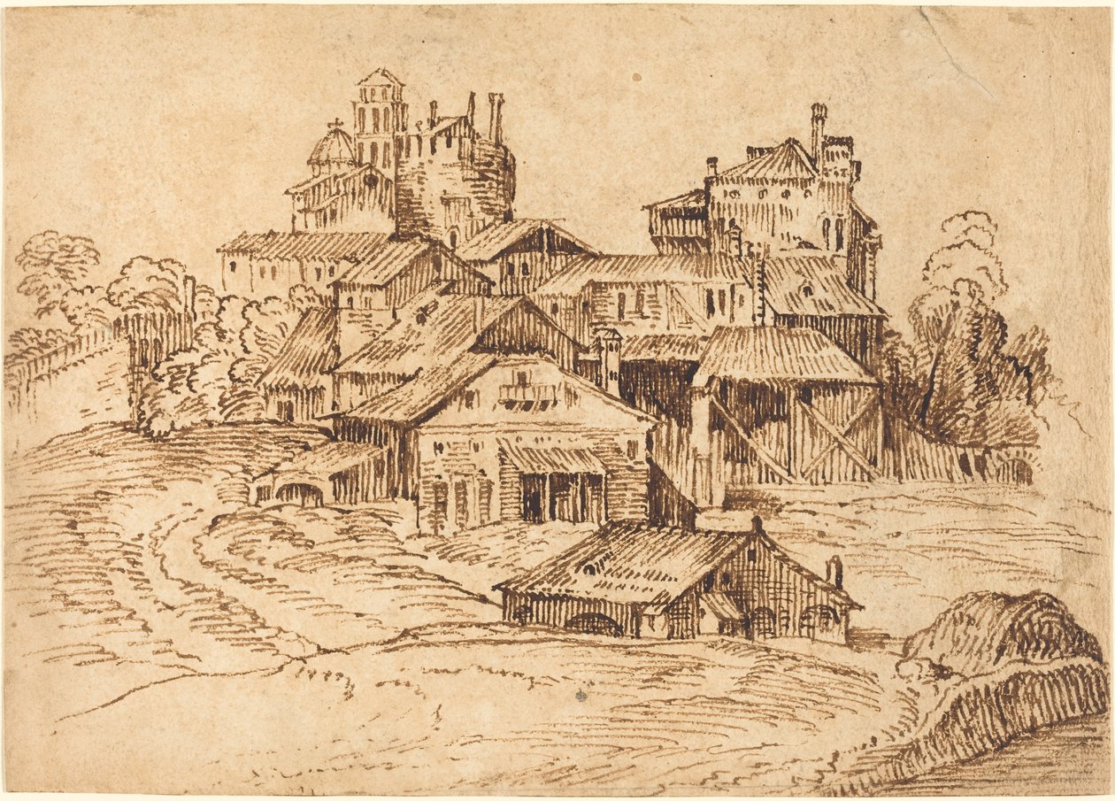 Ansicht einer italienischen Stadt (nach Tizian oder Domenico Campagnola) von Bolognese 17th Century