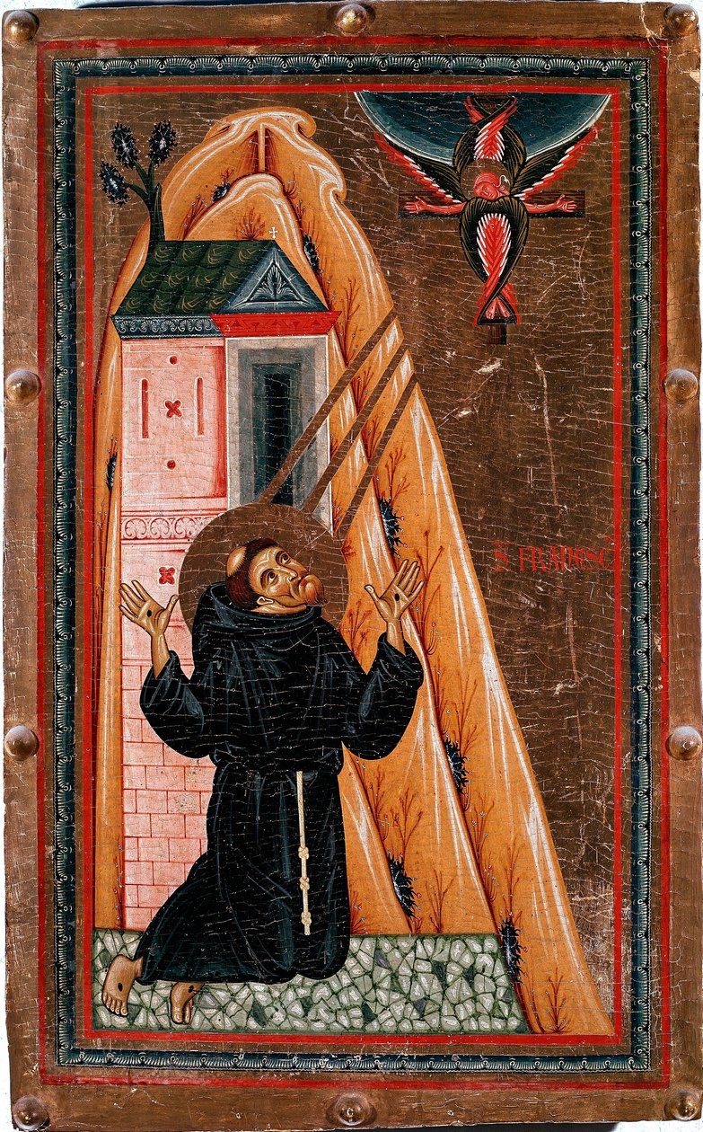 Leben des Heiligen Franz von Assisi: Der Heilige Franziskus empfängt die Stigmata von Bonaventura Berlinghieri