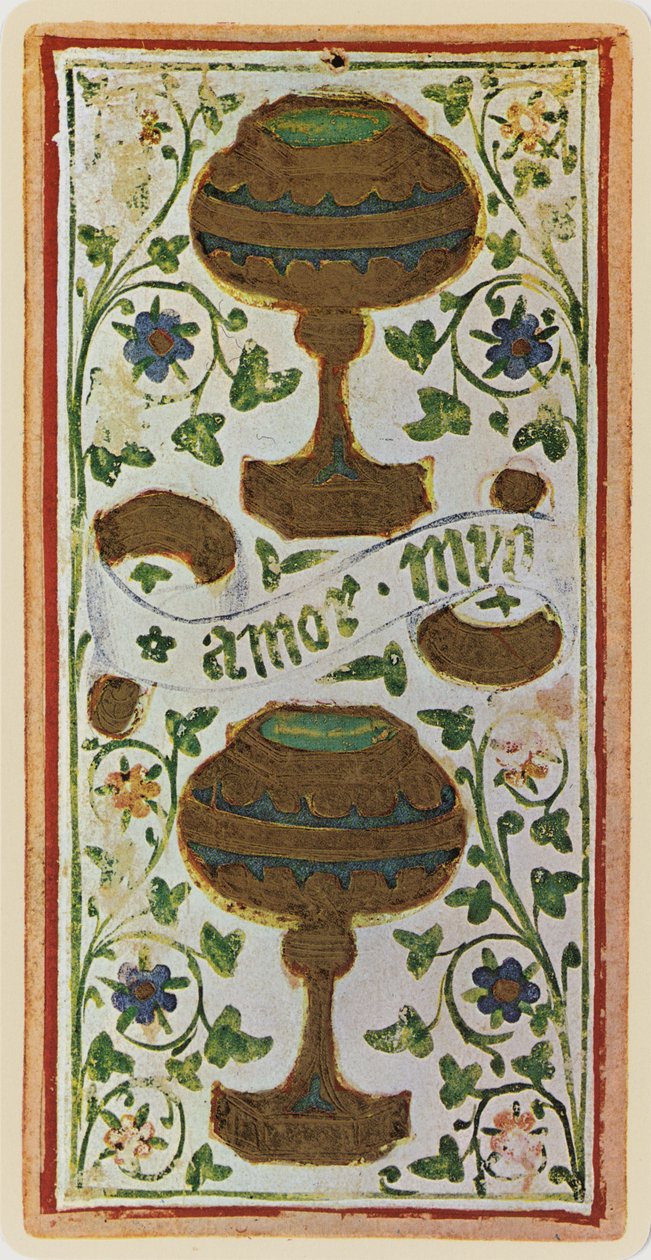 Die Zwei der Kelche, Faksimile einer Tarotkarte aus dem 