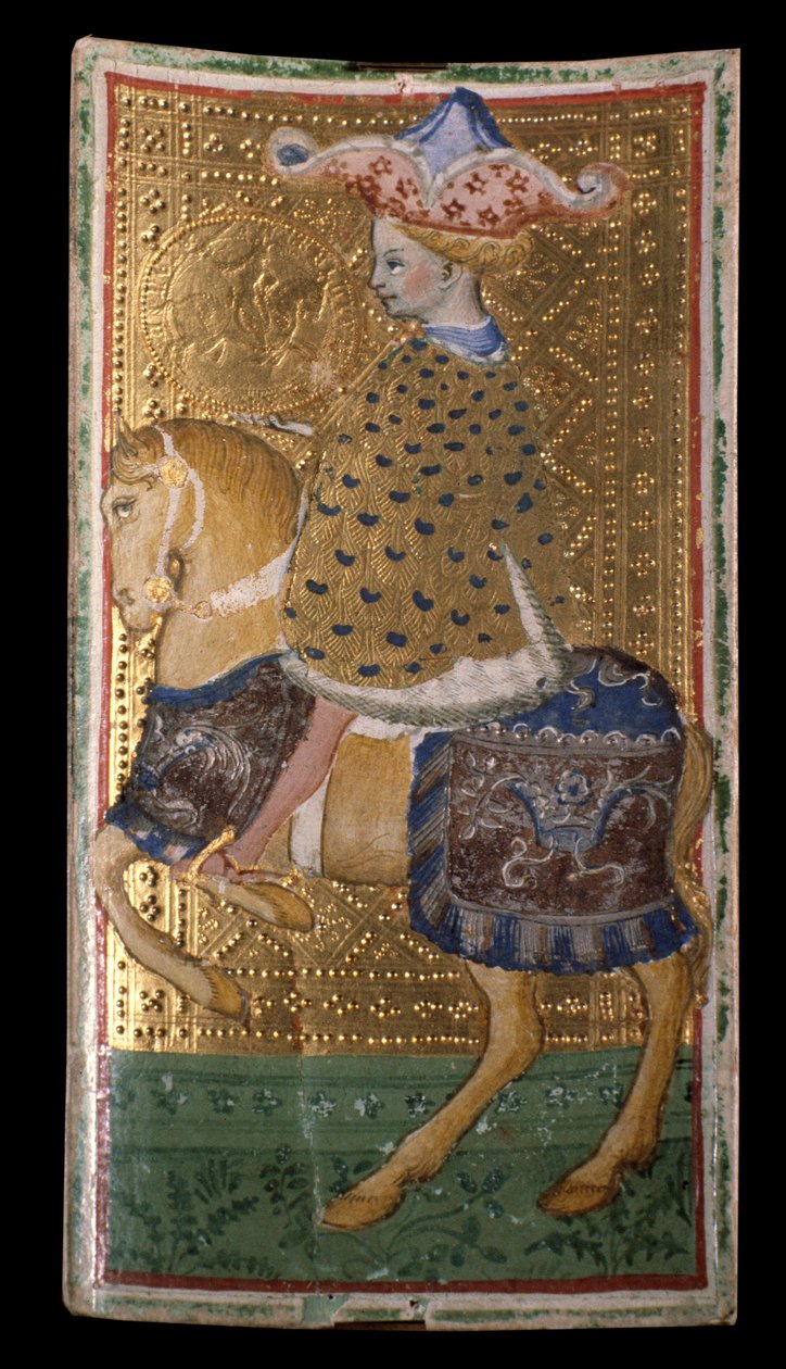 Visconti-Sforza Tarotdecks: Das Pferd der Denari von Bonifacio Bembo