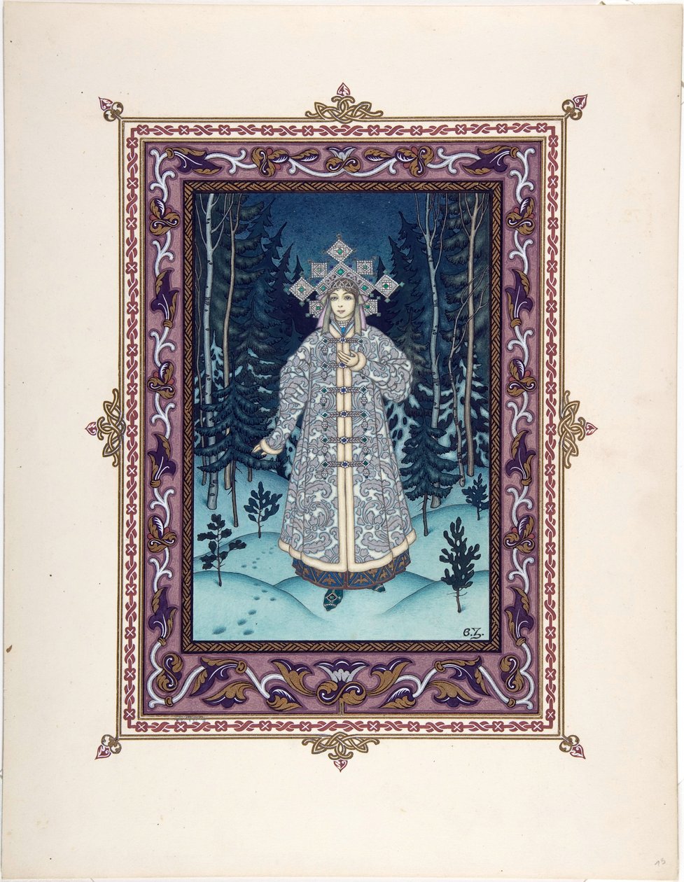 Snegurotschka (oder Snegurka, das Schneemädchen) - Illustration für das Märchen Snegurotschka von Boris Vasilievich Zvorykin