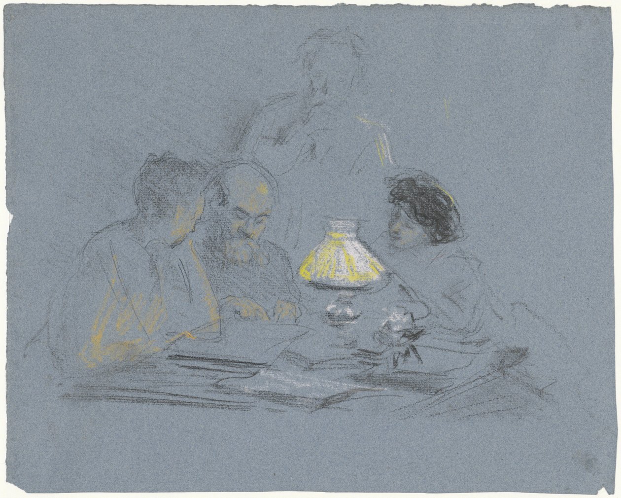 A. Grandmont und drei Figuren, lesend bei Lampenlicht von Bramine Hubrecht
