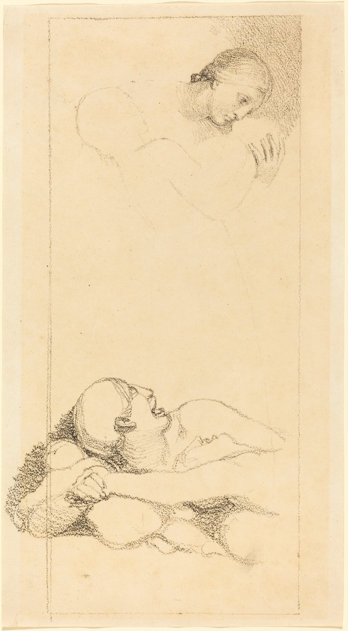 Erschrockener Mann schaut nach oben; Frau und Kinder von British 18th Century after John Flaxman