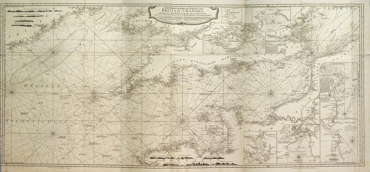 Eine neue hydrographische Vermessung des Ärmelkanals, mit einem Teil des Atlantischen Ozeans bis Cape Clear, verbessert von der großen Karte des verstorbenen Thomas Jefferys, Geograph des Königs von British School