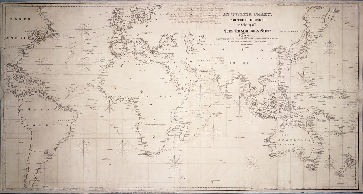 Eine Umrisskarte zum Markieren der Route eines Schiffes von British School