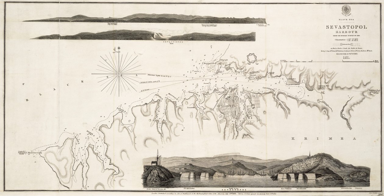 Schwarzes Meer Sewastopol Hafen aus der russischen Vermessung von 1836 von British School