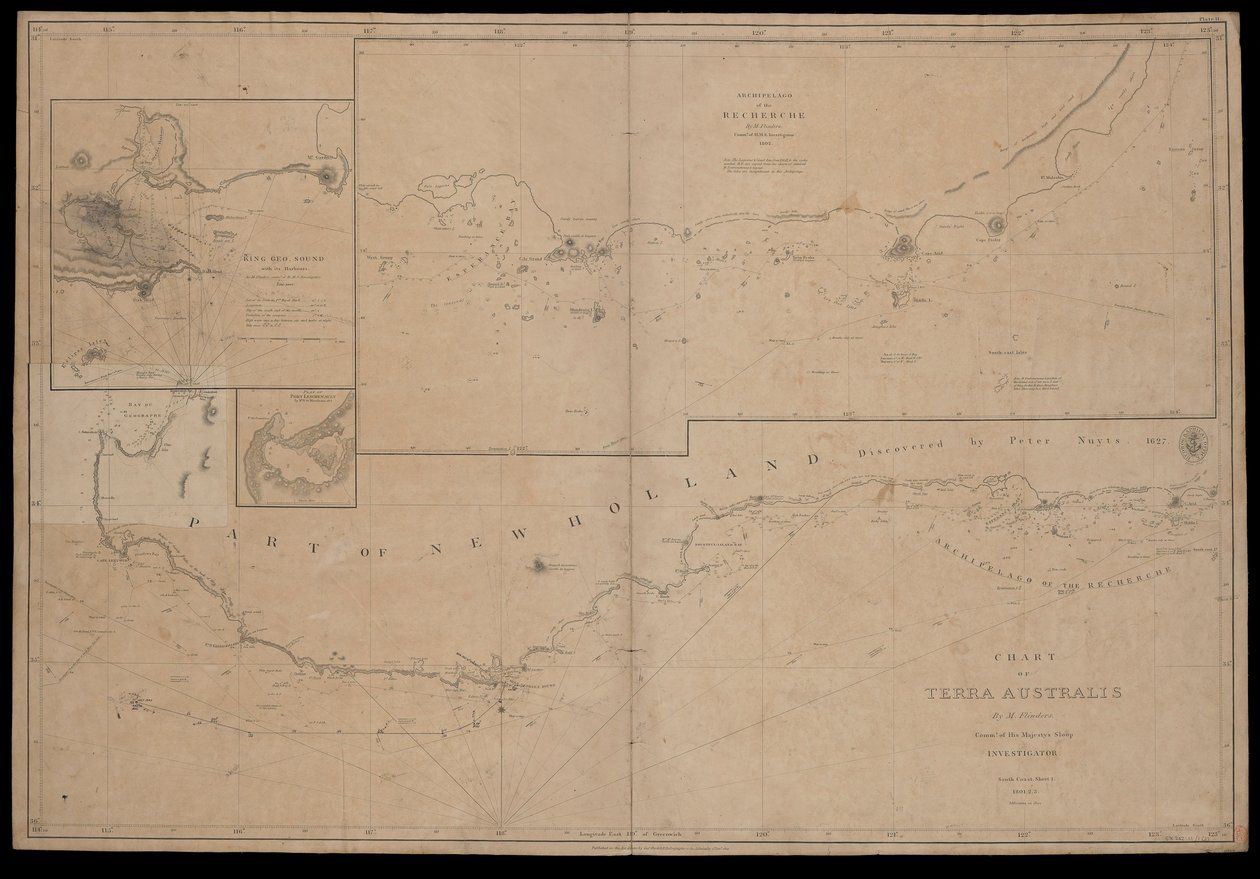 Karte von Terra Australis von M Flinders, Kommandant von Seiner Majestät Sloop 