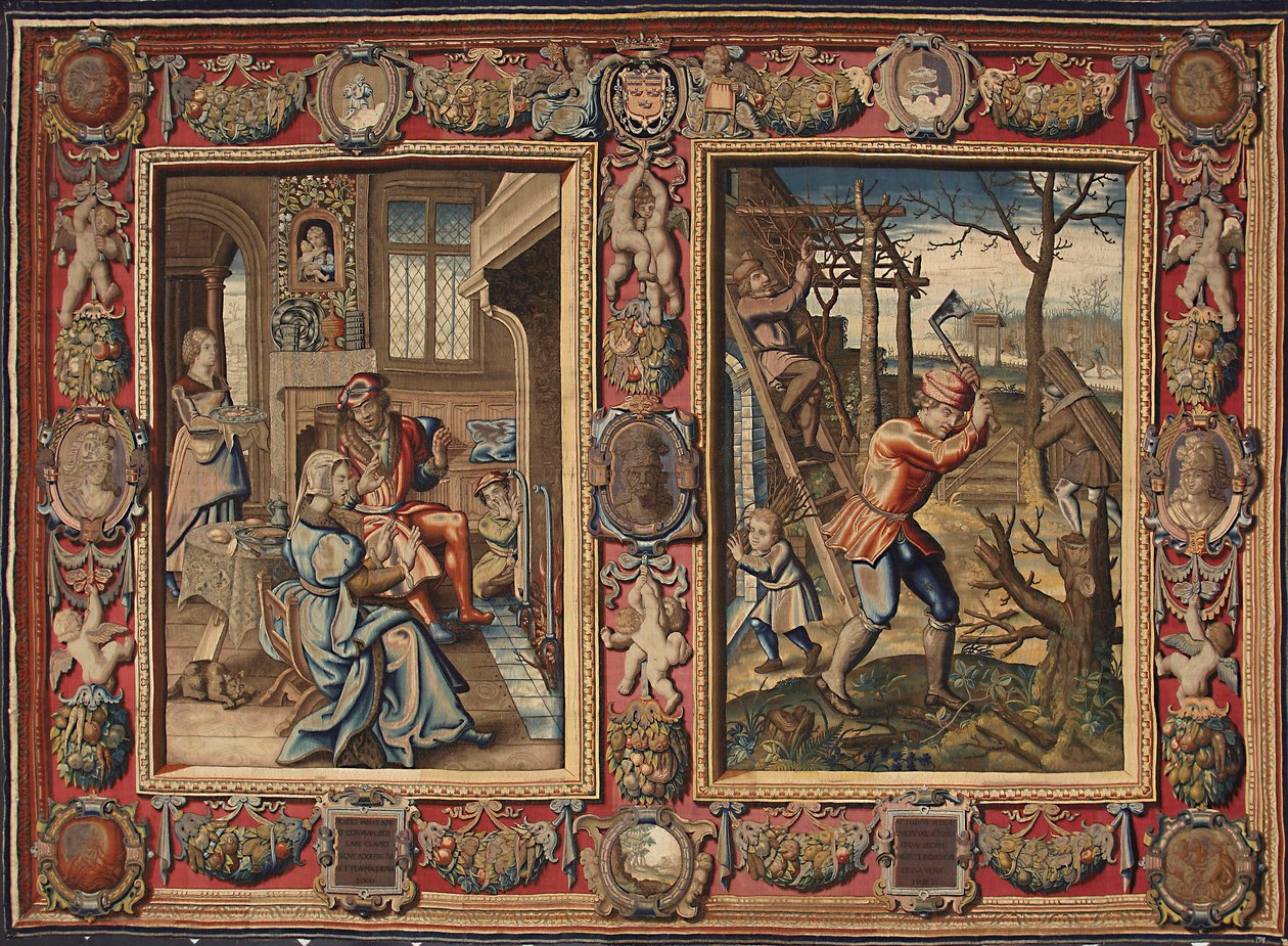 Januar und Februar: „Ein Paar am Feuer und ein Holzfäller“ von British School