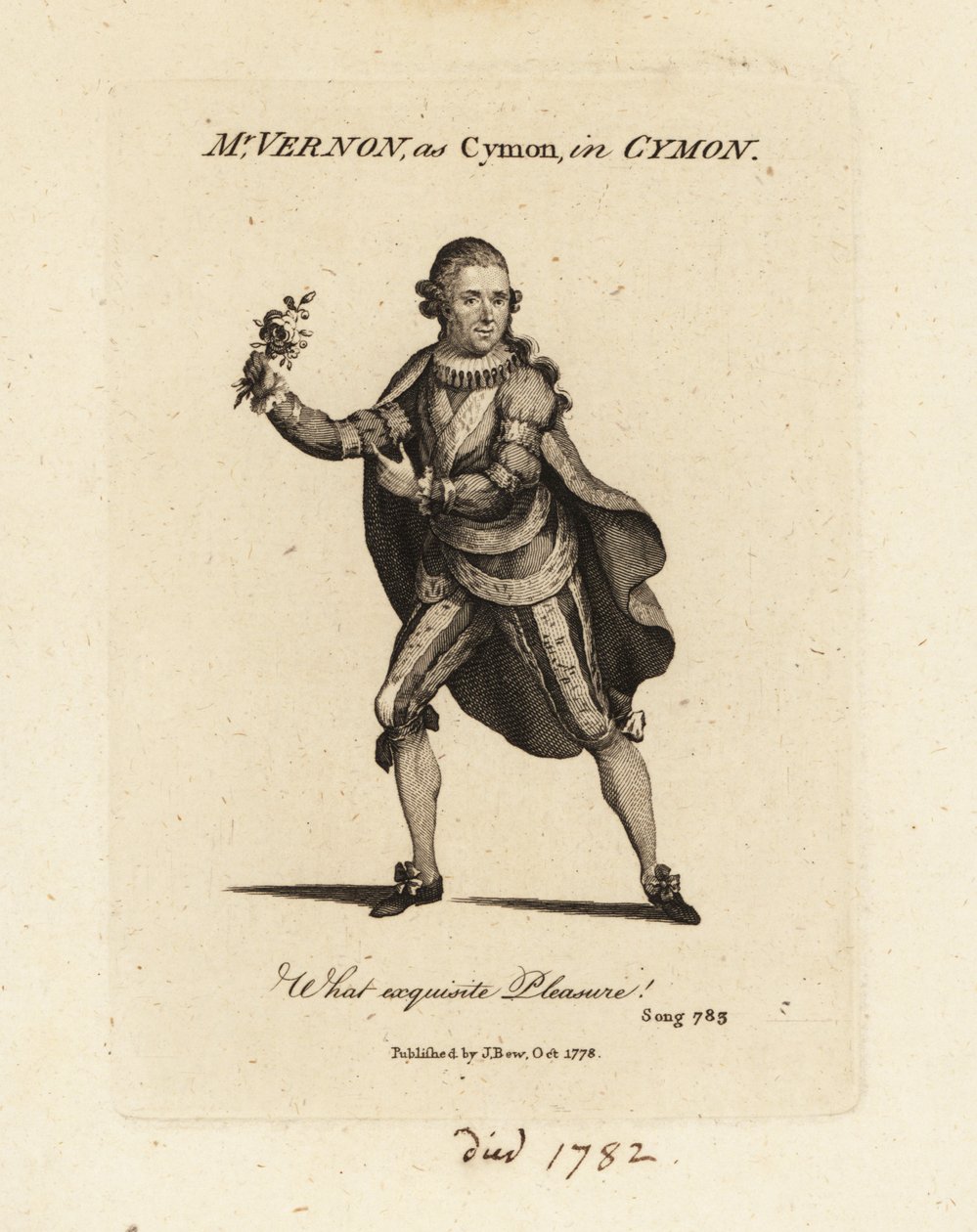 Mrs Joseph Vernon als Cymon singend Thomas Arnes Kantate Cymon und Iphigenia von British School