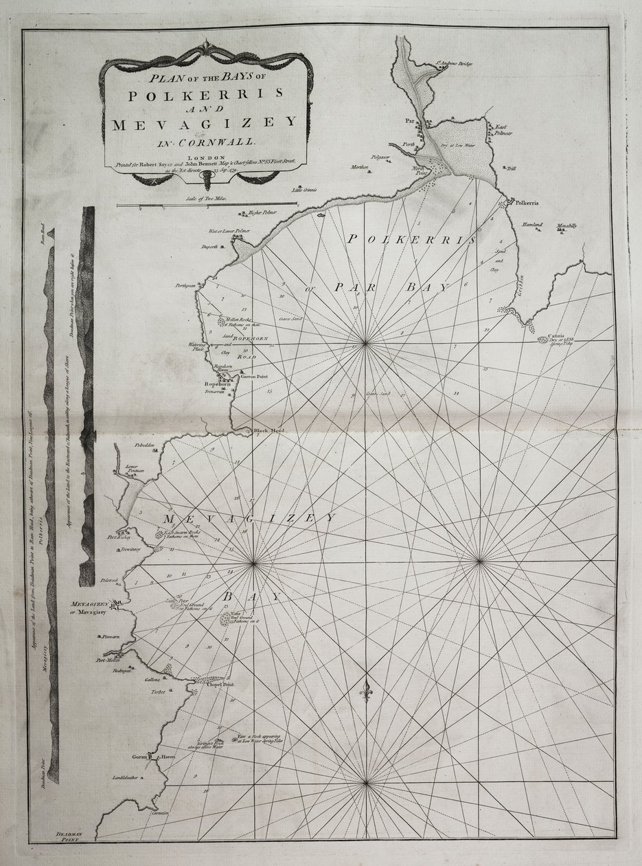 Plan der Buchten von Polkerris und Mevagissey in Cornwall von British School