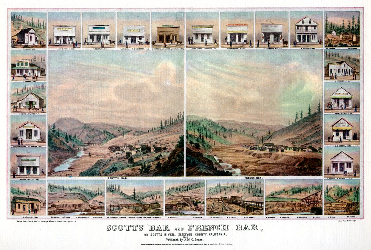 Scotts Bar und French Bar, am Scotts River, Siskiyou County, Kalifornien, 1856 1937 von Britton and Rey