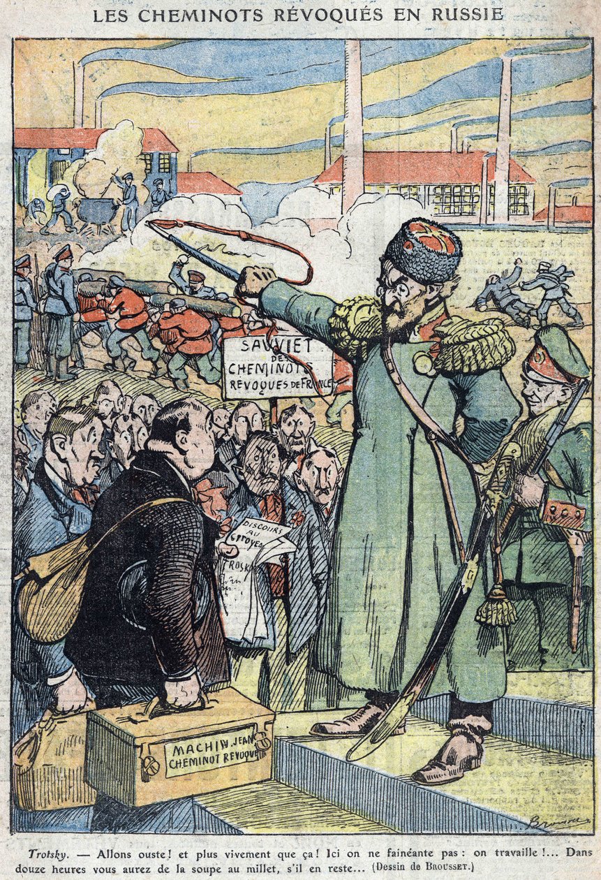 Französische Eisenbahnarbeiter aus Frankreich sprechen Leon Trotsky an von Brousset