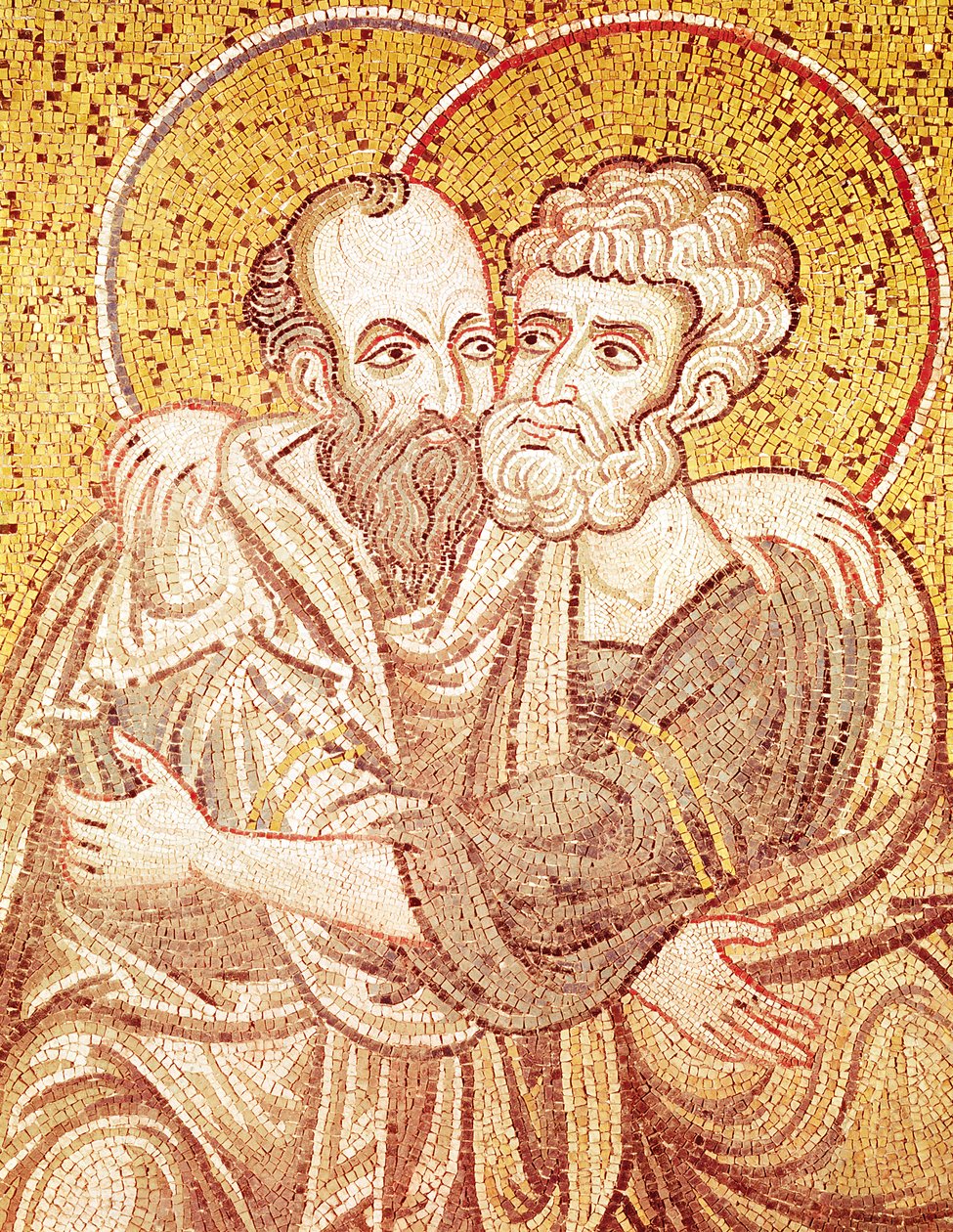 SS. Petrus und Paulus umarmen sich (Mosaik) von Byzantine School