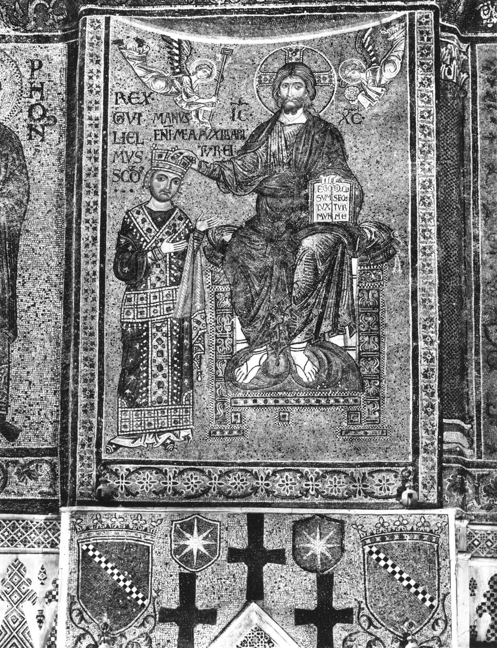 Wilhelm II., König von Sizilien, erhält eine Krone von Christus von Byzantine School