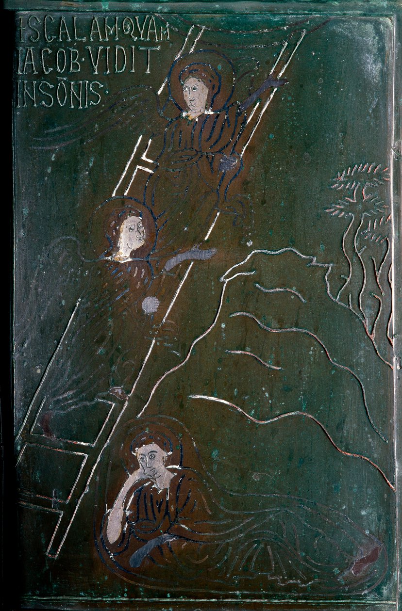 Jakob sieht im Traum die Engel auf der Bronzetürkachel, hergestellt in Konstantinopel im Jahr 1076. Monte Sant