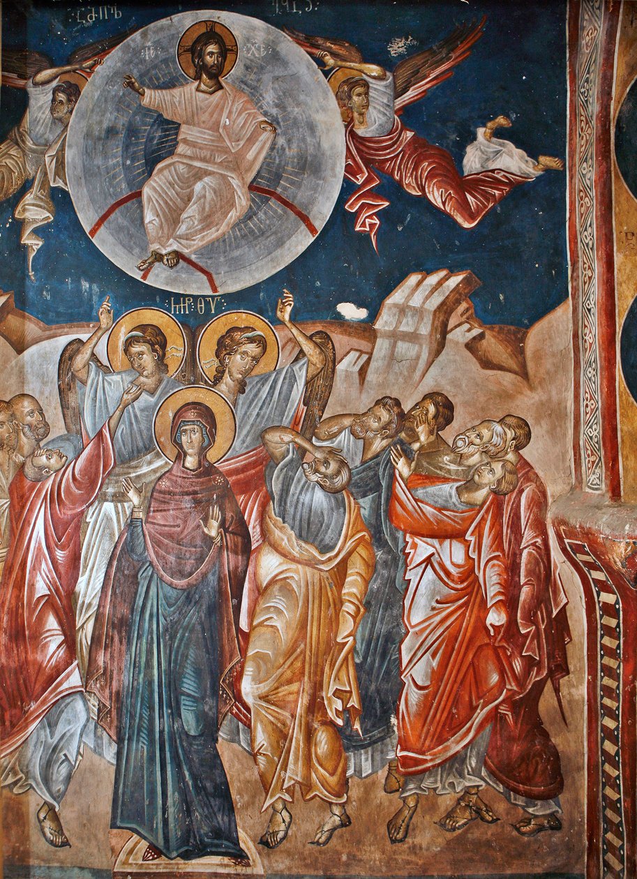 Die Auferstehung - Malerei von Damiane (aktiv im 14. Jahrhundert) - 14. Jahrhundert - Fresko - St. Georgs Kloster, Ubisi von Byzantine