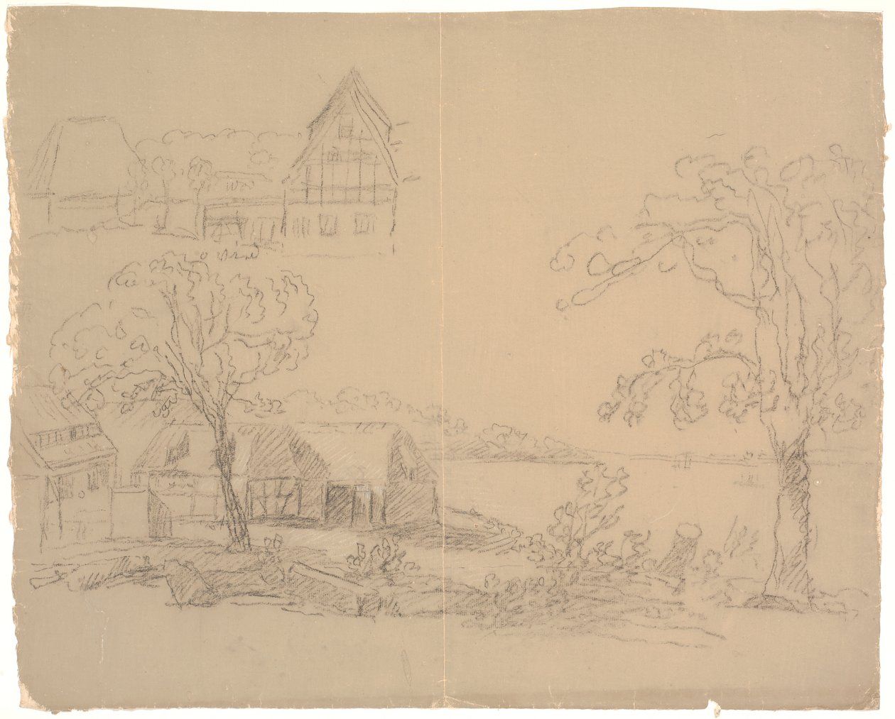 Landschaft mit Bauernhof an einem See von C.A. Lorentzen