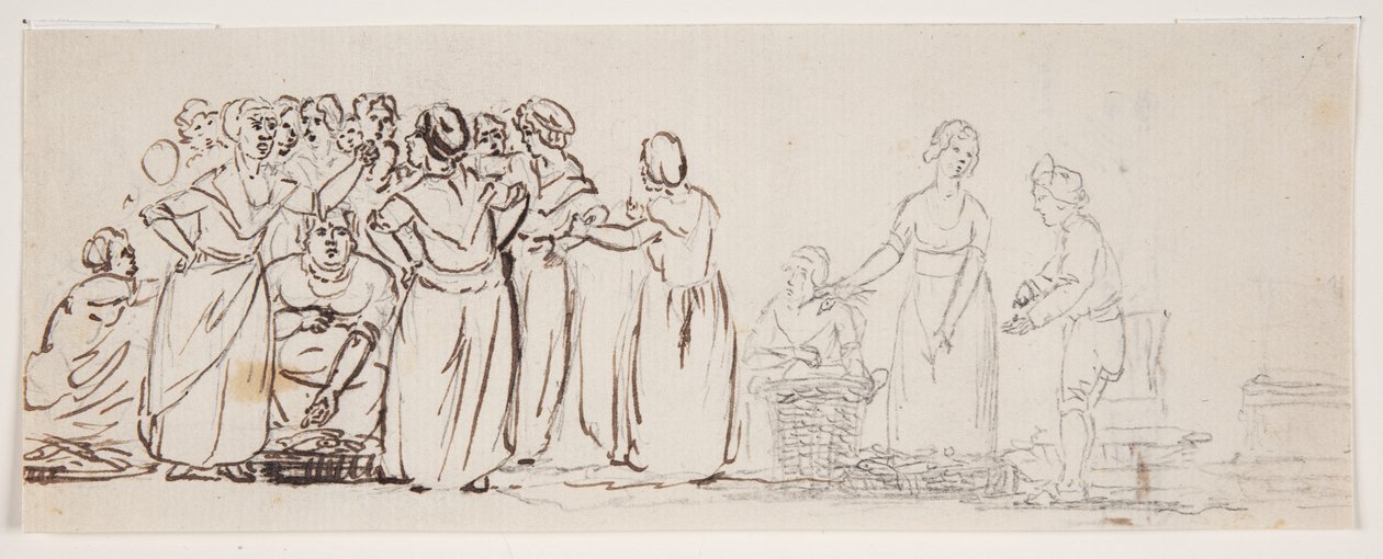 Skizze mit Fischerfrauen und Händlern von C.D. Fritzsch