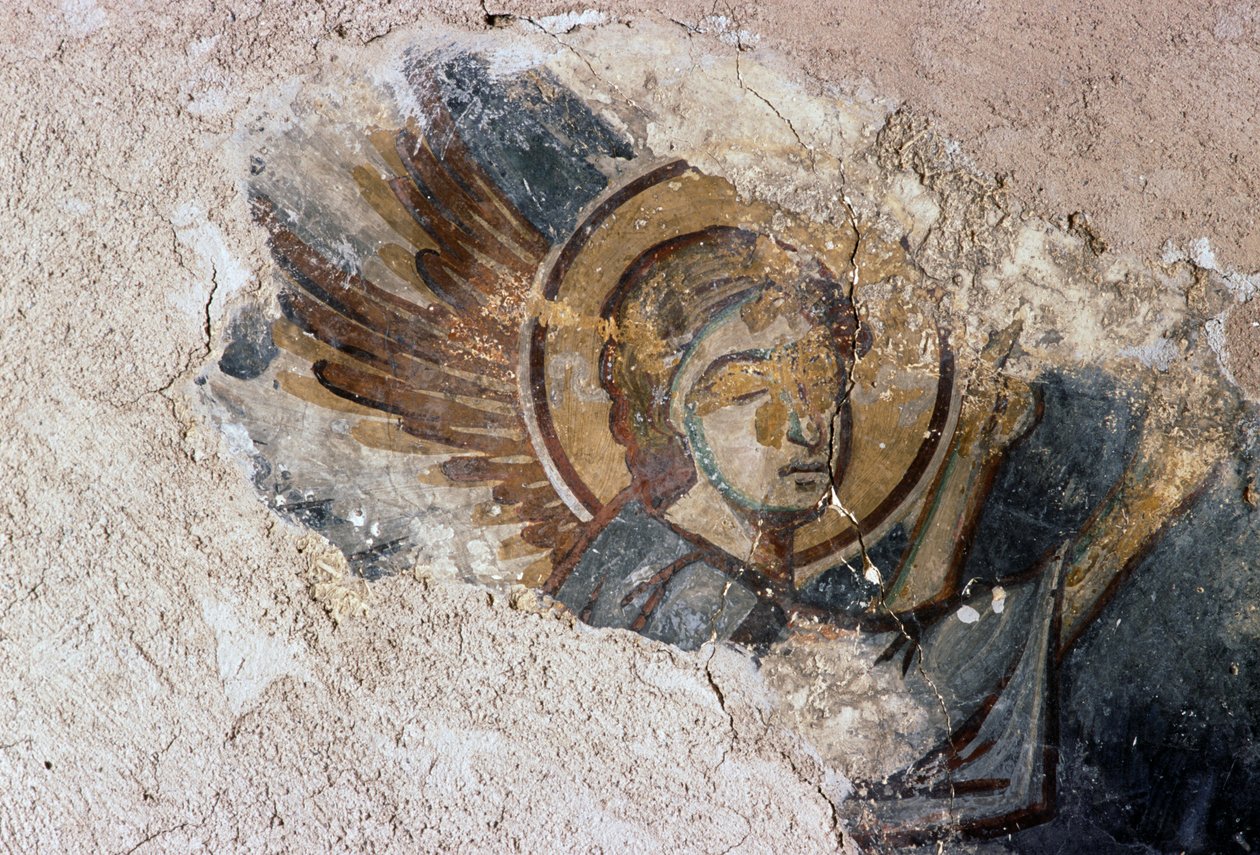 Engel, Fresko in der byzantinischen Kirche Agios Georgios, Apodoulou, Kreta, Griechenland (Foto) von J.B. and Brown J. Rowbotham