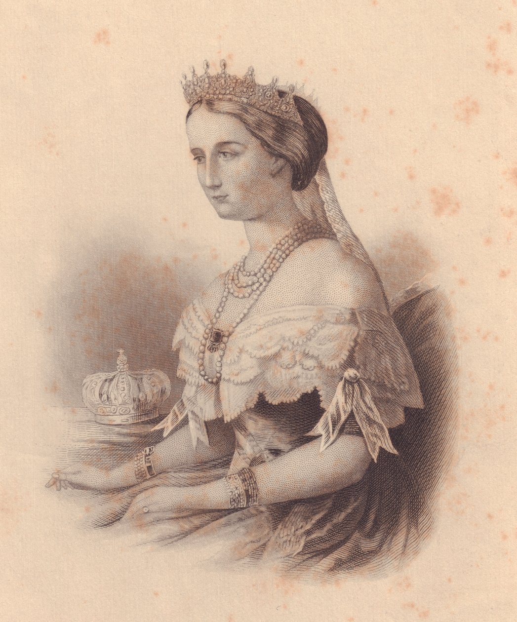 Porträt von Eugenia de Montijo de Guzman (1826-1920), Kaiserin von Frankreich, Ehefrau von Napoleon III. Bonaparte (Stich) von J.B. and Brown J. Rowbotham