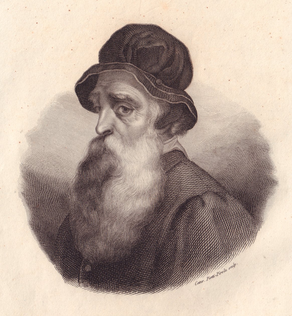 Porträt des italienischen Bildhauers und Goldschmieds Benvenuto Cellini (1500-1571), Kupferstich von Caterina Piotti-Pirola nach einem Gemälde von Giorgio Vasari von J.B. and Brown J. Rowbotham