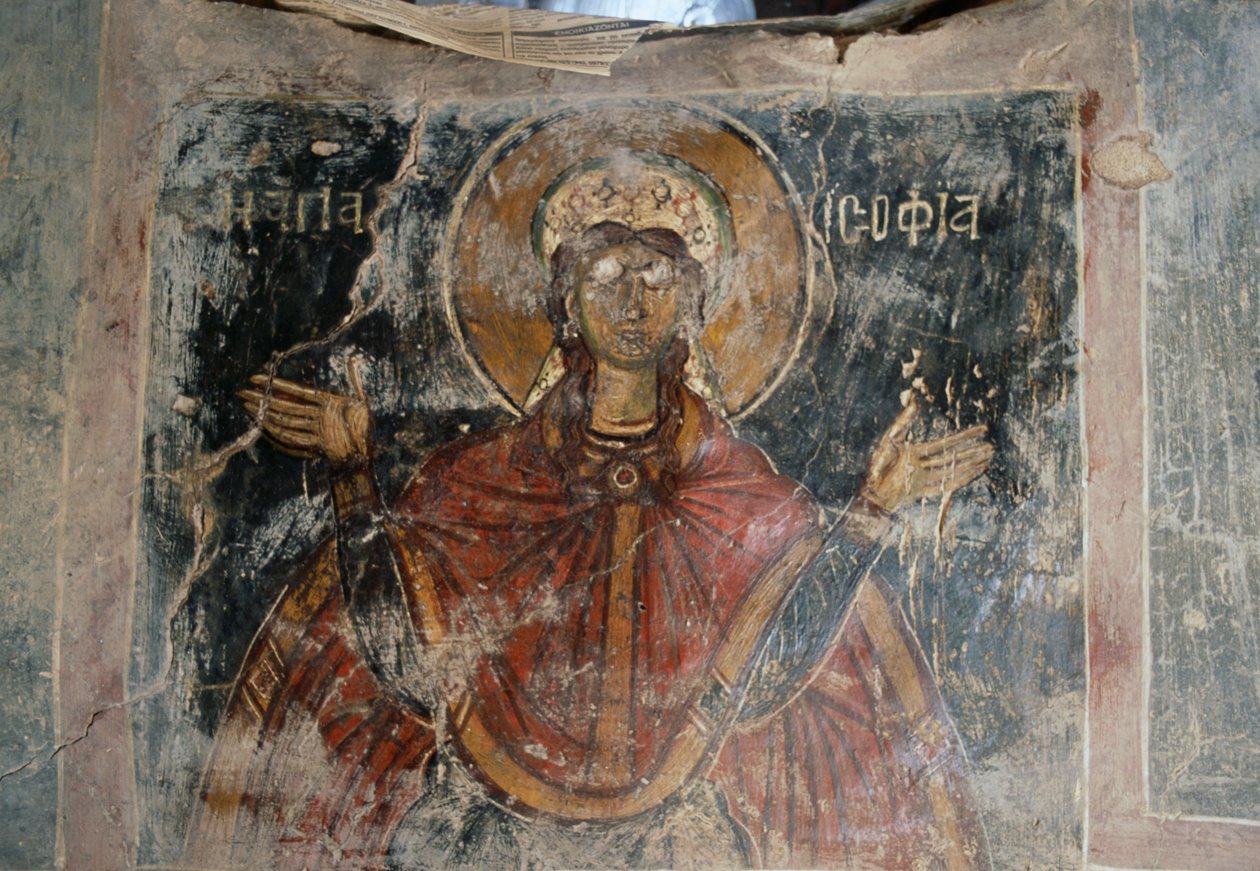 Heiliger, Freskenwände in der Kirche Agios Georgios, Komitades, Kreta, Griechenland (Foto) von J.B. and Brown J. Rowbotham