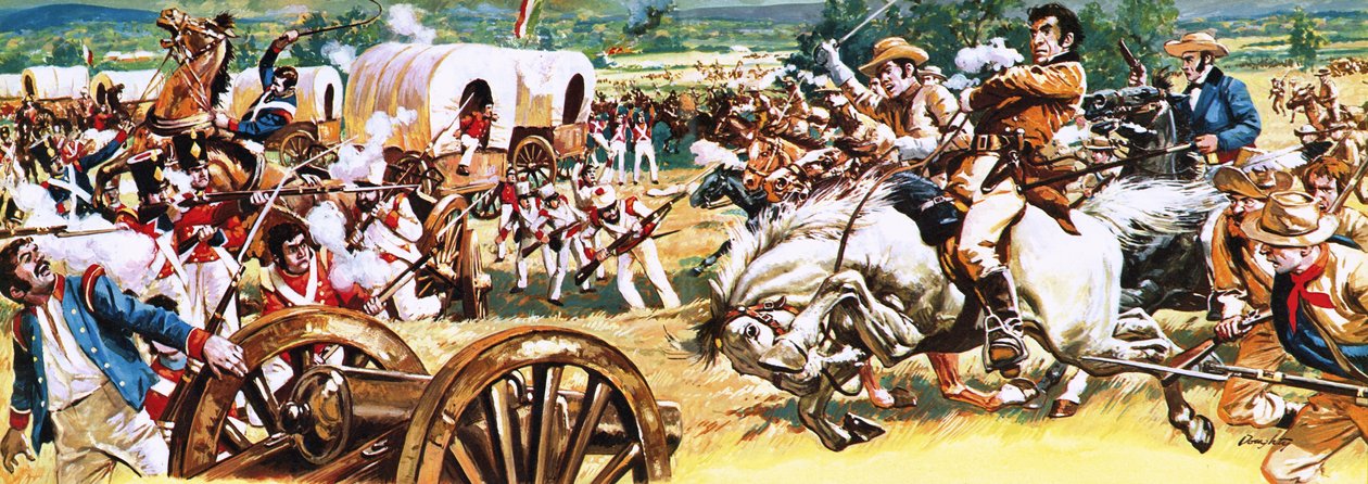 Sam Houston auf einem weißen Pferd, der die Mexikaner angreift von C.L. Doughty