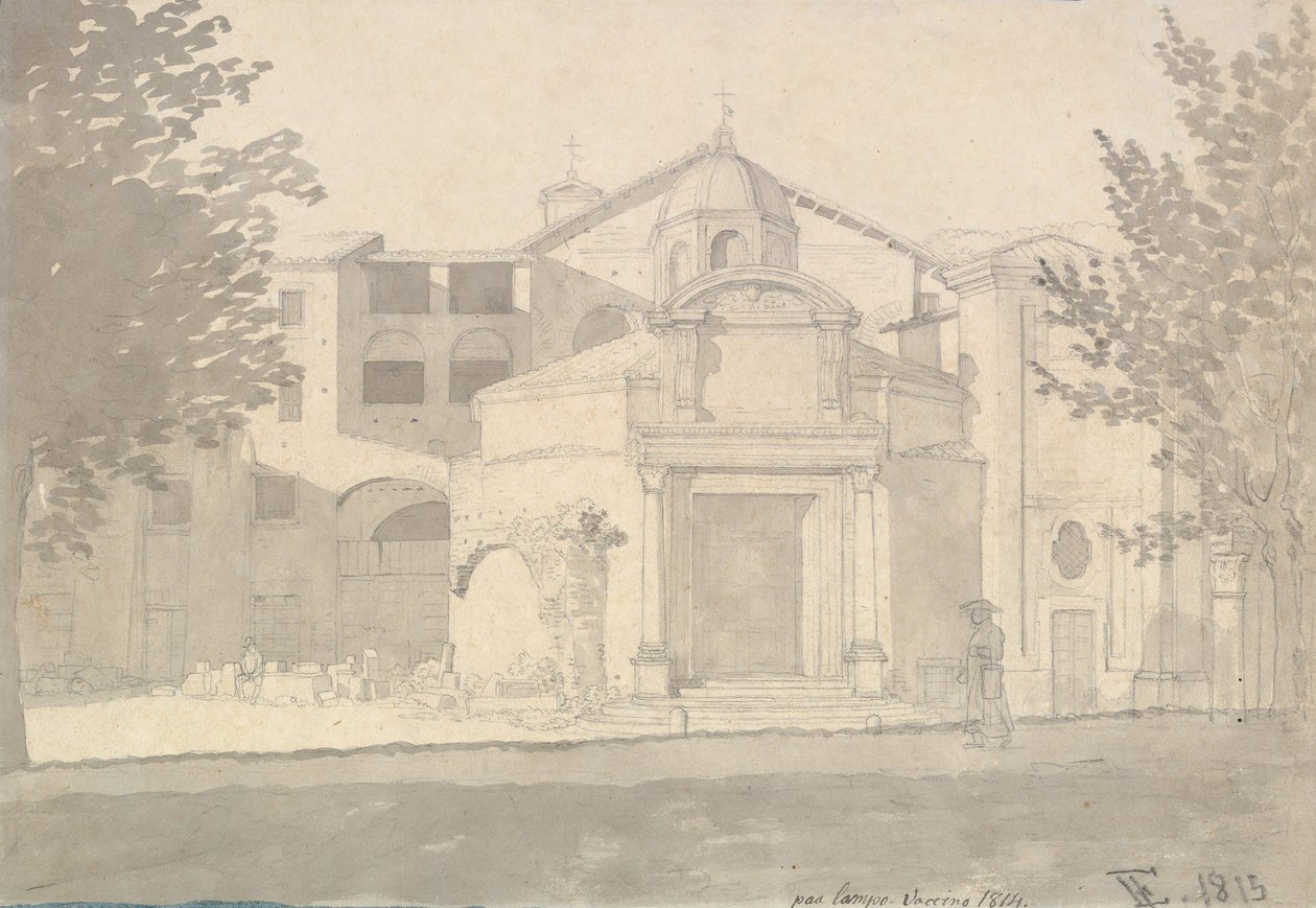 Ein Abschnitt der Via Sacra, Rom Die Kirche der Heiligen Cosmas und Damian, 1814-15 von Christoffer Wilhelm Eckersberg