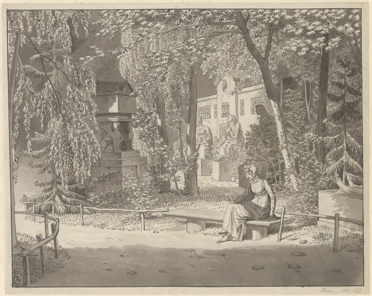 An den Gräbern von Descartes und Condé im Jardin Elysée des Petits Augustins, Paris von Christoffer Wilhelm Eckersberg