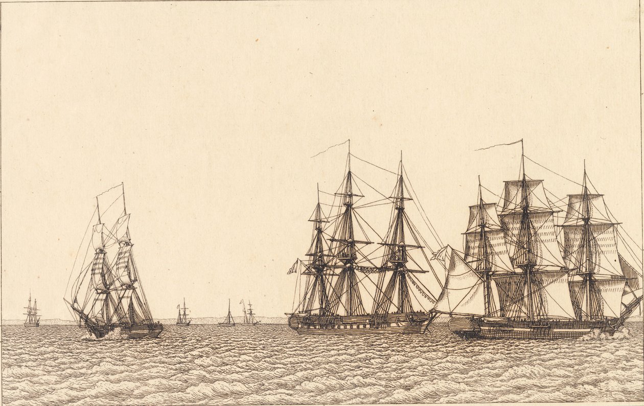 Eine Brigg segelt. Illustration zu "Linearperspectiven", Tafel IXb von Christoffer Wilhelm Eckersberg