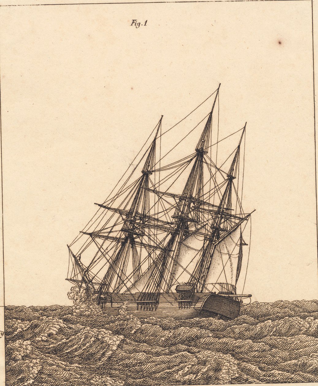 Eine Korvette im Sturm. Illustration zu "Linearperspectiven", Tafel X von Christoffer Wilhelm Eckersberg