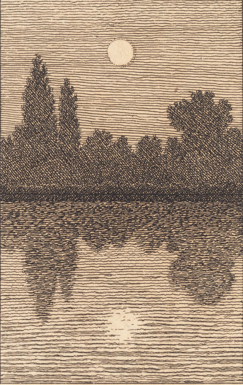 Mondschein über einem See. Illustration zu "Linearperspektive", Tafel IV von Christoffer Wilhelm Eckersberg