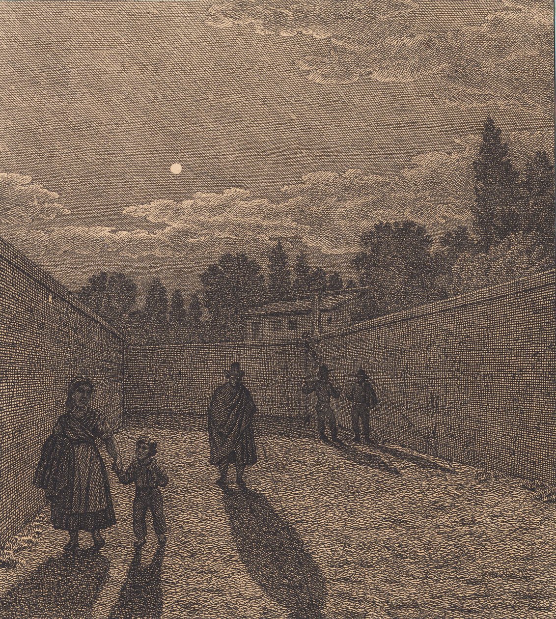 Mondschein über einer Straße. Illustration zu "Linearperspectiven", Tafel IV von Christoffer Wilhelm Eckersberg