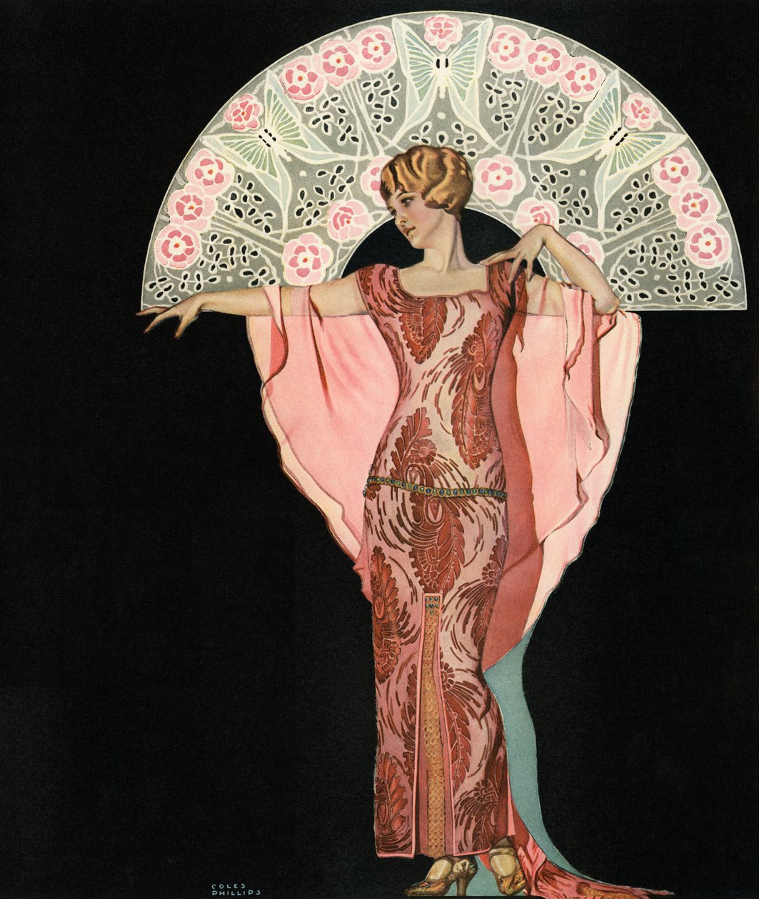 Art Deco Schönheit mit einem Fächer von Coles Phillips von C. Coles Phillips
