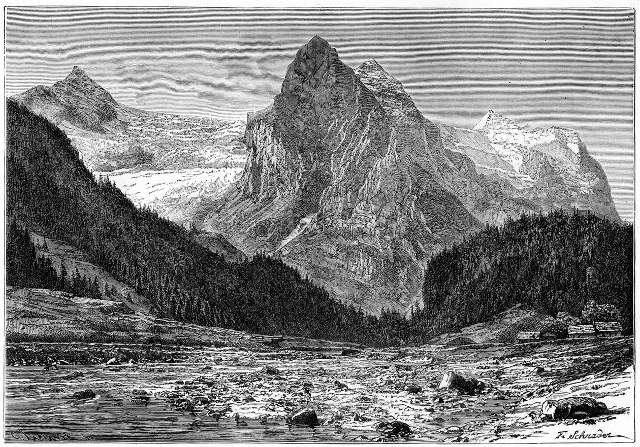 Das Wellhorn und der Rosenlaui-Gletscher, Schweiz, 19. Jahrhundert von C. Laplante