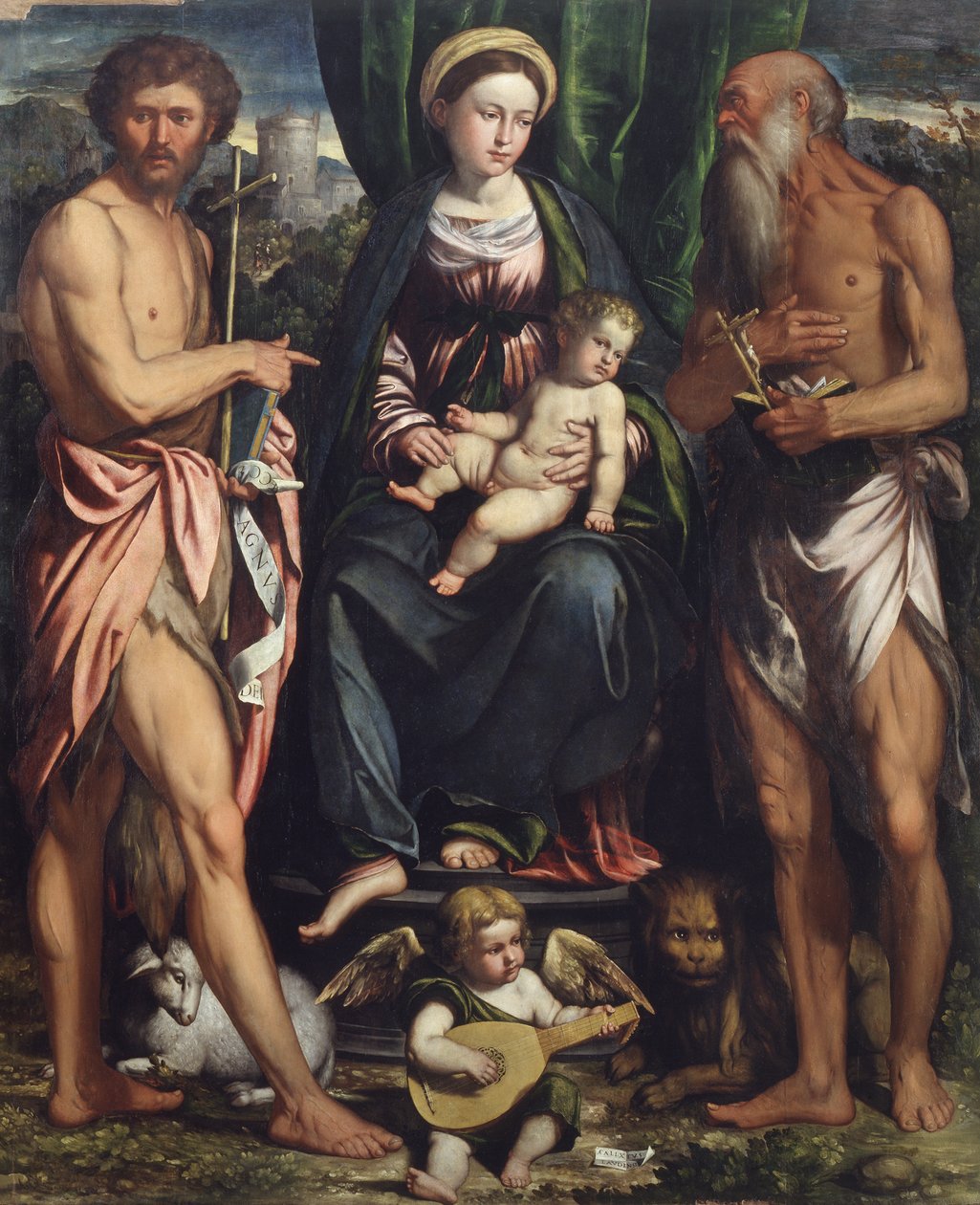 Madonna und Kind mit Johannes dem Täufer und St. Hieronymus von Callisto Piazza