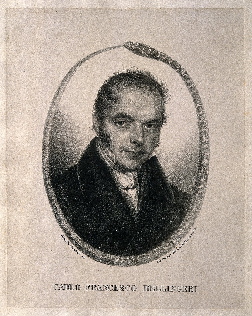 Carlo Francesco Bellingeri. Lithographie nach Camilla Gandolfi, 1839. Biografie auf Italienisch von Camilla Guiscardi