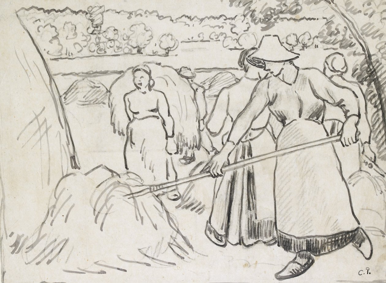 Kompositionsstudie von Erntearbeitern in einer Landschaft, ca. 1893 von Camille Jacob Pissarro