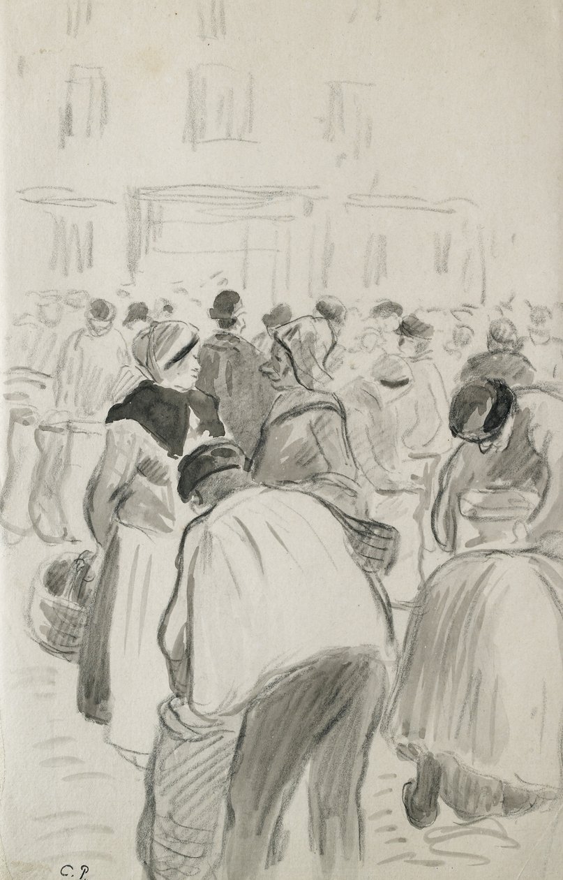 Kompositionsstudie des Marktes in Pontoise, 1881 von Camille Jacob Pissarro