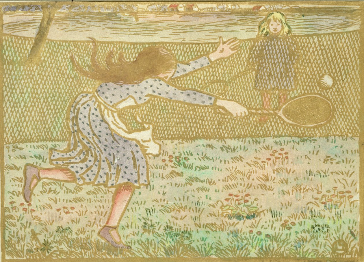 Mädchen spielen Tennis, aus 
