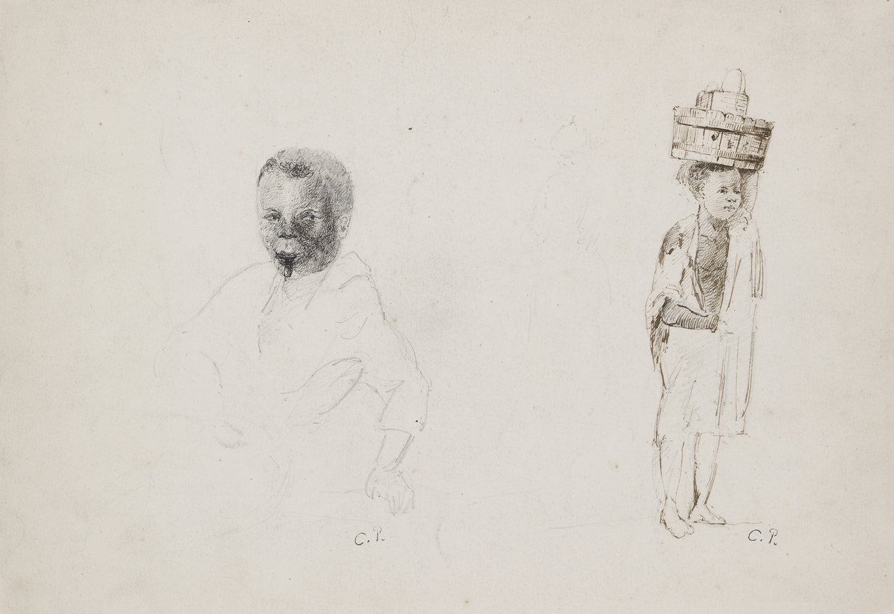 Studien von zwei Jungen mit schwachen Andeutungen einer weiblichen Figur, 1852 von Camille Jacob Pissarro