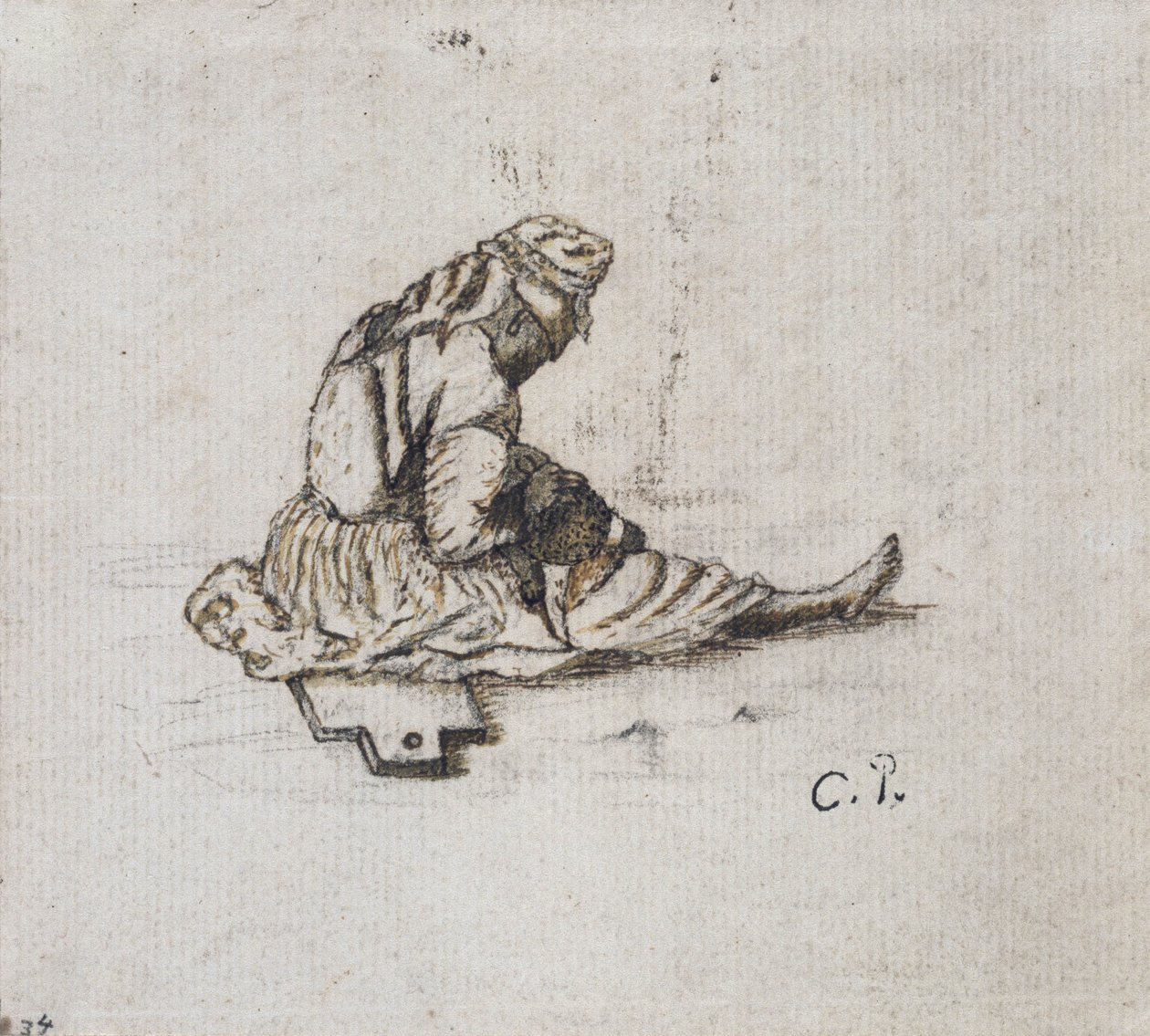 Studie einer sitzenden weiblichen Figur, die näht von Camille Jacob Pissarro