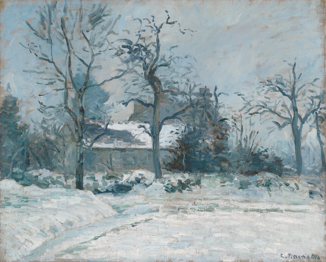 Piettes Haus in Montfoucault, Schneeeffekt, 1874 von Camille Jacob Pissarro