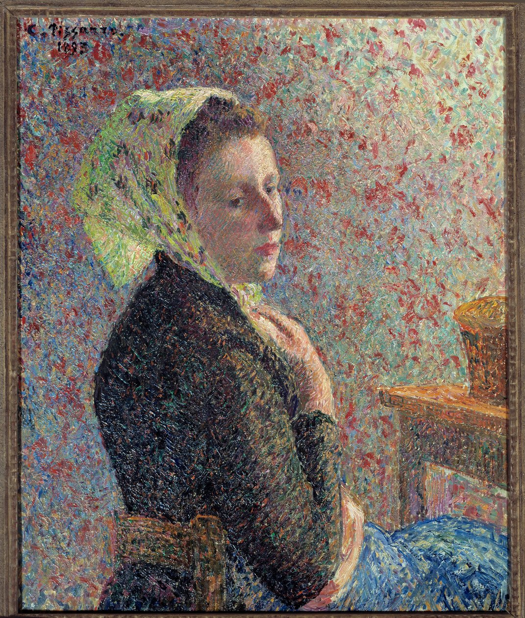 Porträt einer Frau mit grünem Tuch von Camille Jacob Pissarro